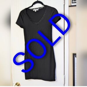 Black V-Neck Dress Lace Antistar Elegant Fitted Bodycon Long Shirt